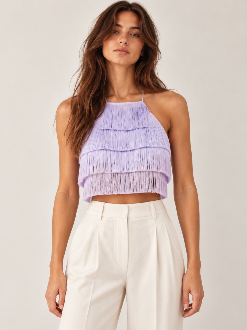 Forever 21 Lilac Fringe Crop Top Size Small